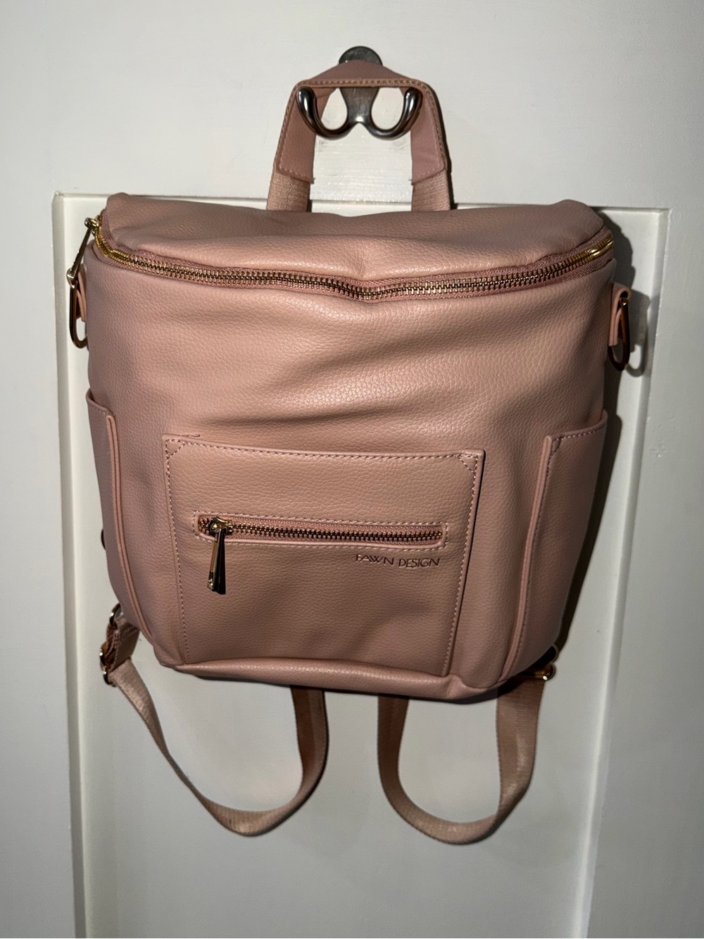 Fawn Design Mini Diaper Bag Back Pack Faux Leather Gold Hardware Blush Pink